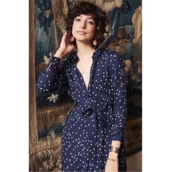 Sezane Lexie Navy Silk Dress - Picture 2 of 6